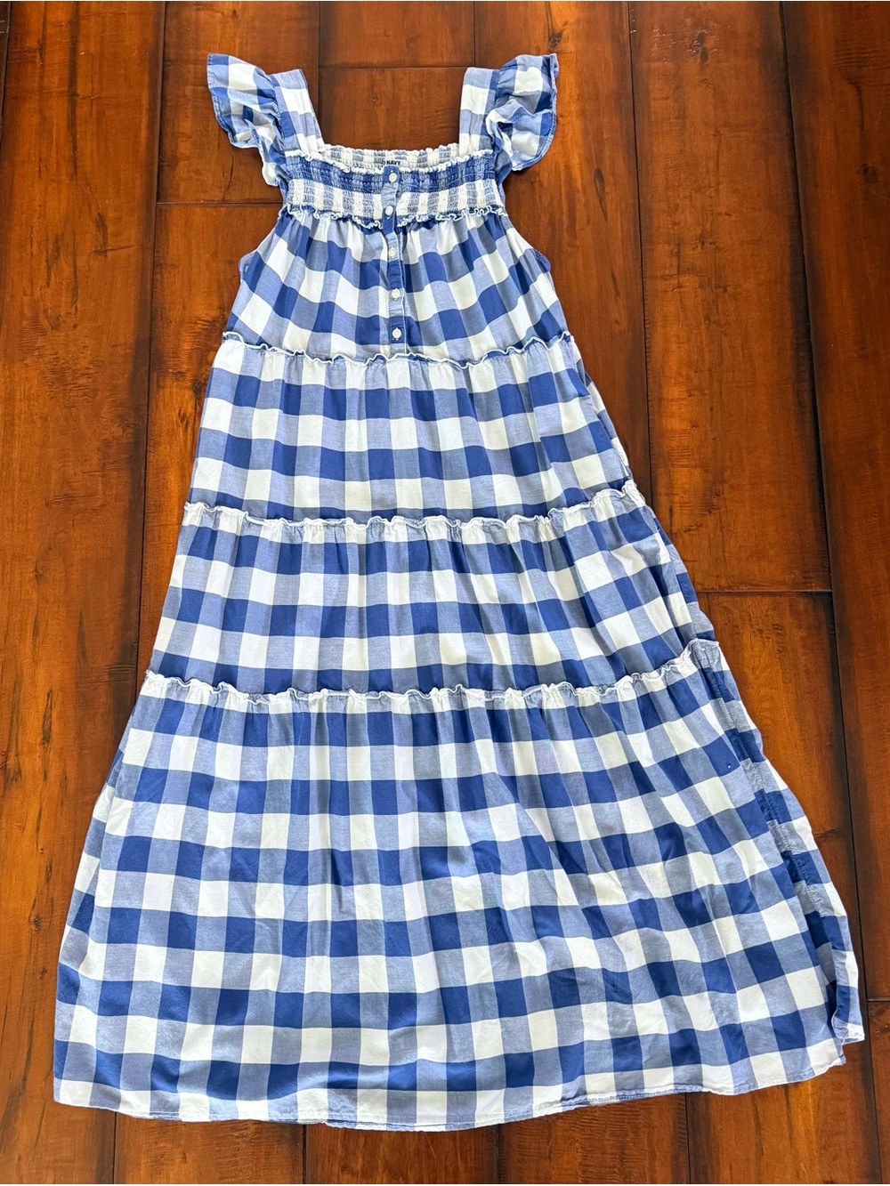 Old Navy Blue and White Gingham Tiered Maxi Dress